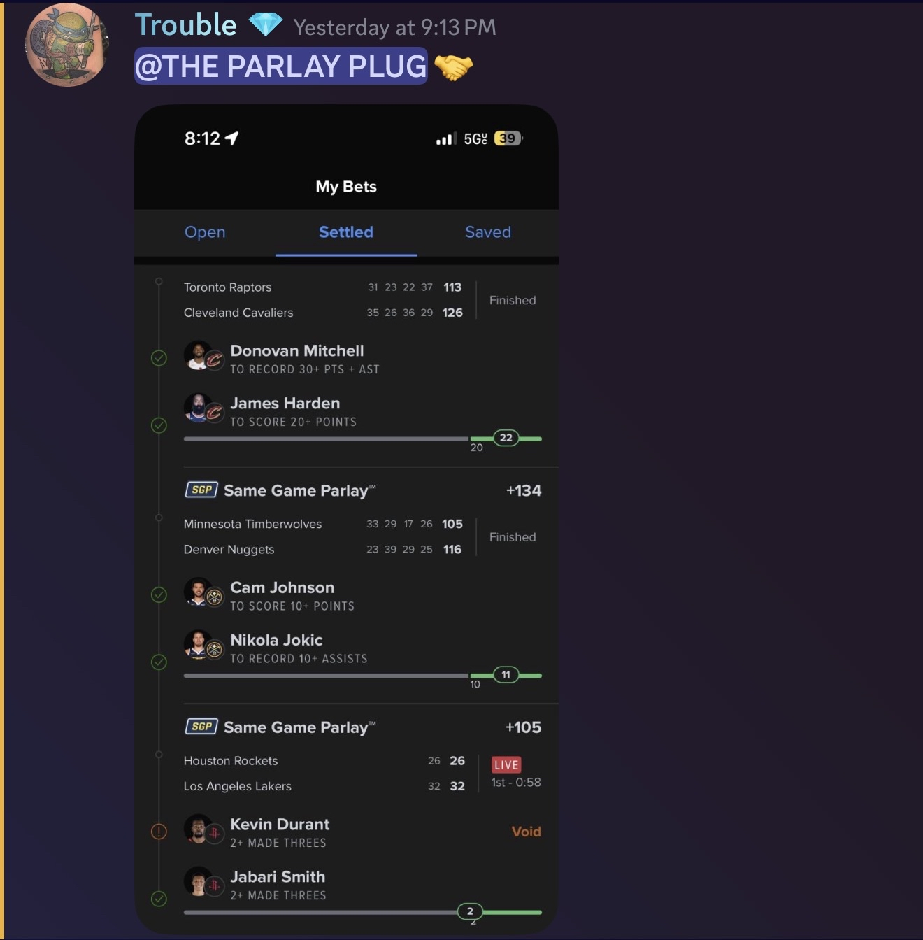 Trouble: FanDuel 6-leg Same Game Parlay+ cashed